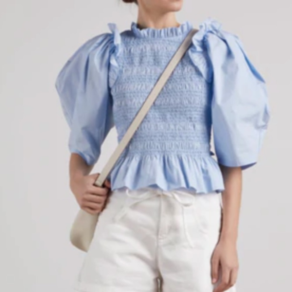 Sea NY Women’s Phoebe Smocked Top, Blue color, sample size 4/S